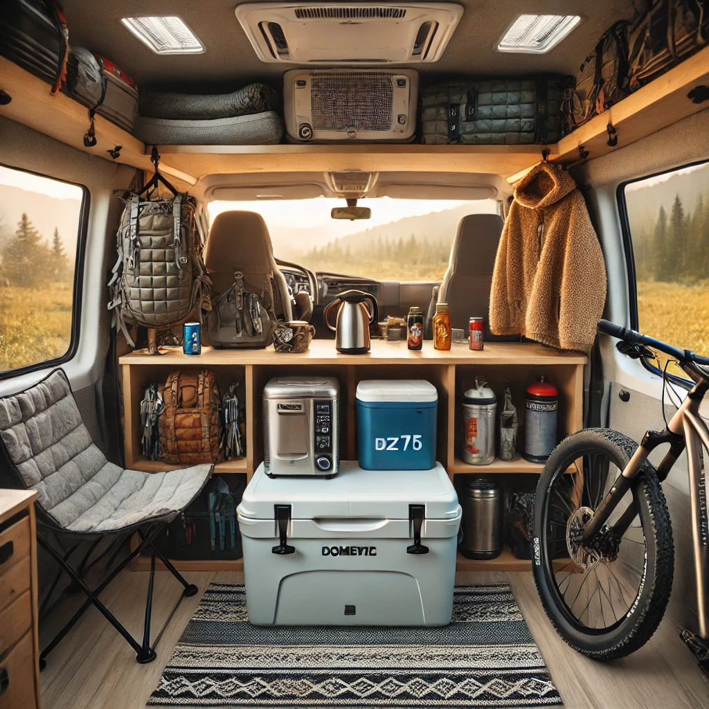 cozy and well-organized van interior