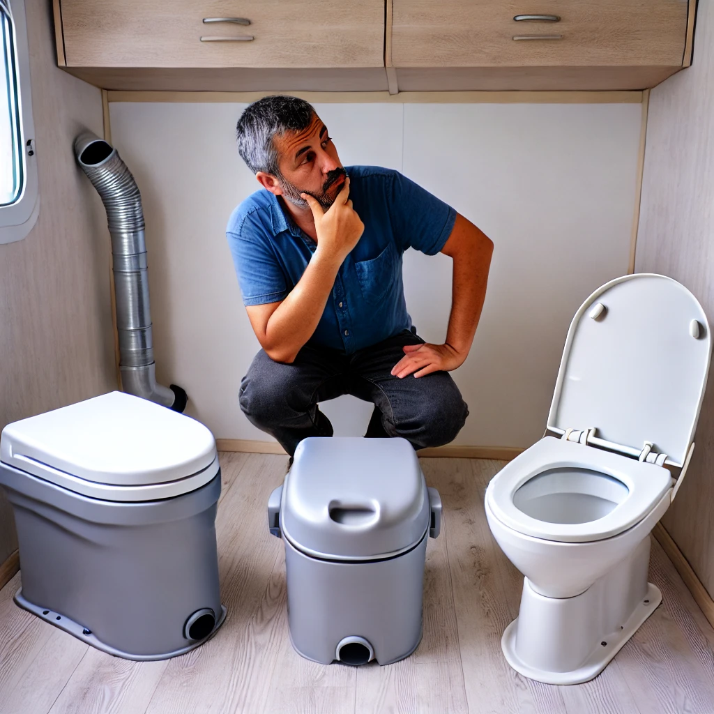 a man choosing a van life toilet